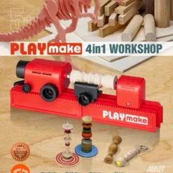 PLAYmake 4 In 1 Houtbewerkingsmachine Houtdraaibank -Peuter Plezier Verkoopwinkel Playmake Flyer speelactief