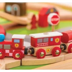 BigJigs BJT049 Treintafel Brandweer Spoortafel Houten Trein -Peuter Plezier Verkoopwinkel bigjigs bt049 brandwweer trein set en tafel 2