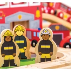 BigJigs BJT049 Treintafel Brandweer Spoortafel Houten Trein -Peuter Plezier Verkoopwinkel bigjigs bt049 brandwweer trein set en tafel 1