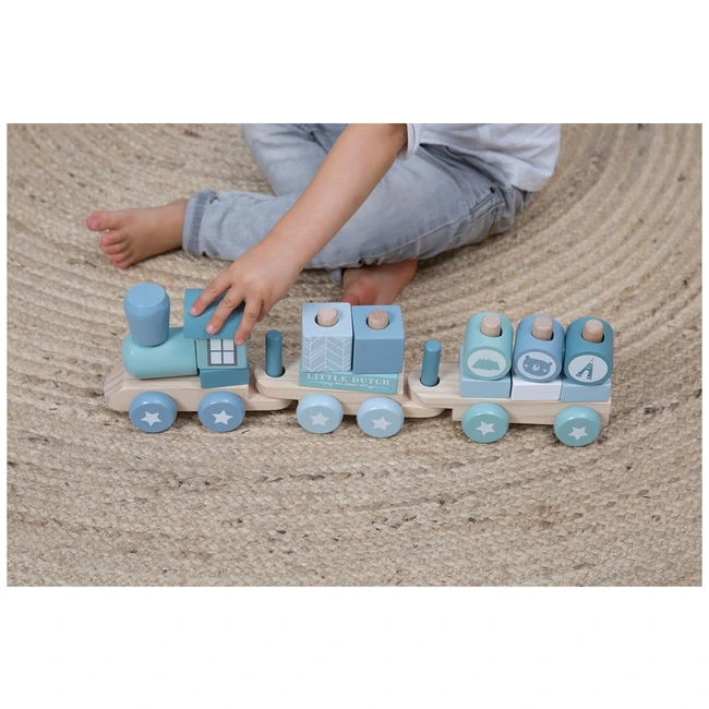Little Dutch LD7036 Houten Blokkentrein Blauw 6 Little Dutch LD7036 Houten Blokkentrein Blauw - Image 4