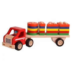 Houten Vrachtwagen Met Geometrische Vormplaten -Peuter Plezier Verkoopwinkel vrachtwagen met geometrische vormplaten santoys 95952 1